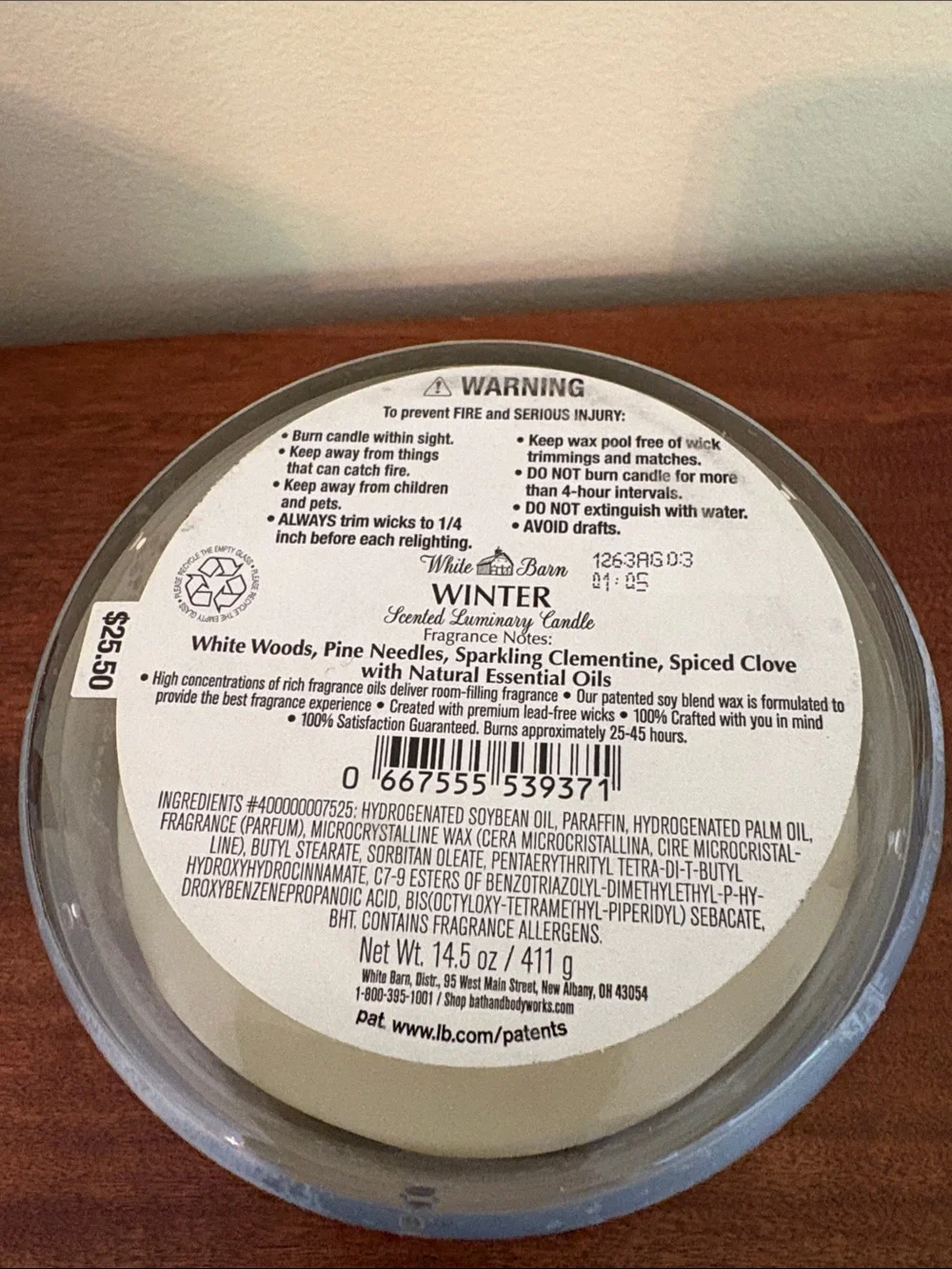 White Barn Winter 3-Wick Candle in Light Blue and Gold “Winter” Scented Winter - Picture 4 of 5
